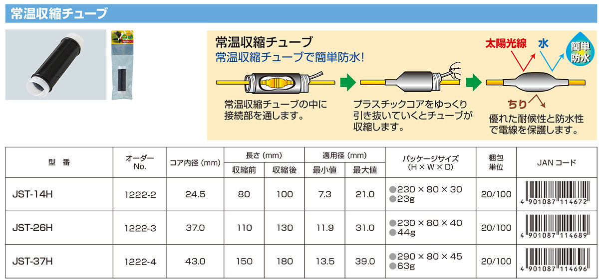 常温収縮チューブ | 商品情報 | ELPA 朝日電器株式会社